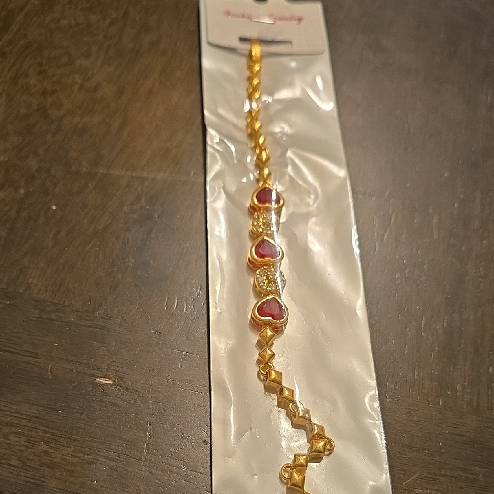 Gold and Red Heart Bracelet